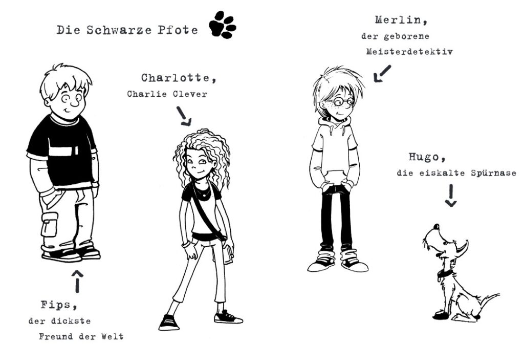 Ein Fall für die schwarze Pfote - Fips, Charlotte, Merlin und Hund Hugo